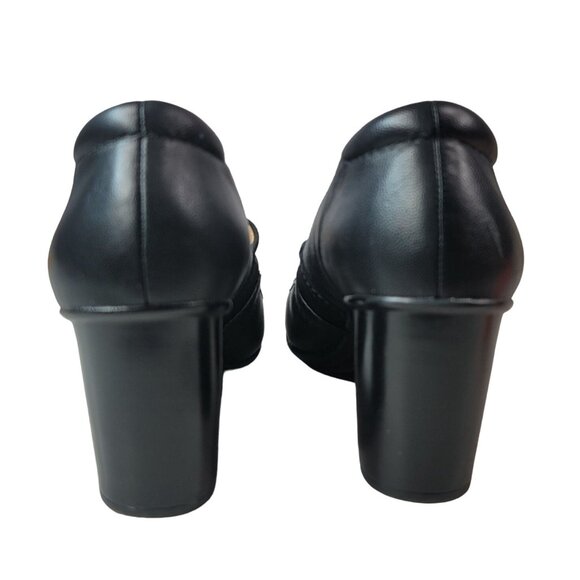 Naturalizer Quebec Loafer Shoes Black 9.5M Comfy Block Heel Leather Slip On - Picture 9 of 15